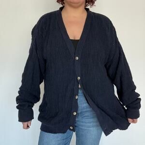 Vintage navy blue grandpa cardigan sweater size XL Trader Bay